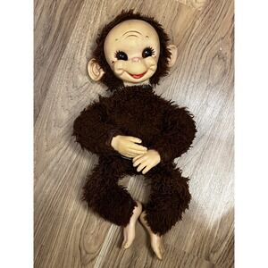 Vintage Rushton Chico Rubber Face Plush Monkey Doll 1950-60s 17"
